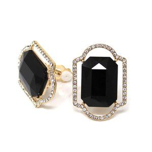 Black Glass Stone Framed Rectangle Clip-on